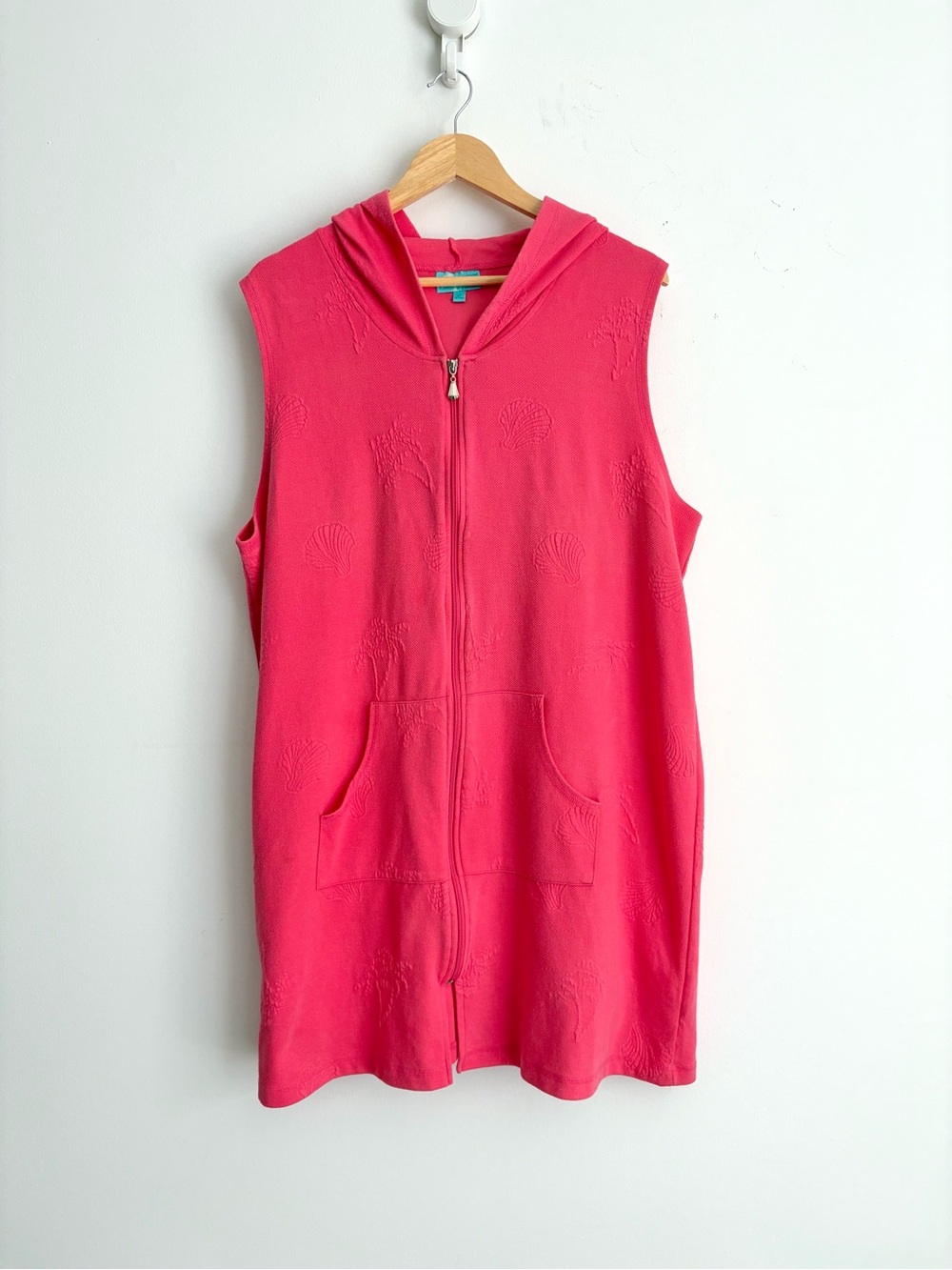 Vintage Y2K Palm Grove Shell Palm Jacquard Hoodie Dress Resortcore Palm Beach 2X